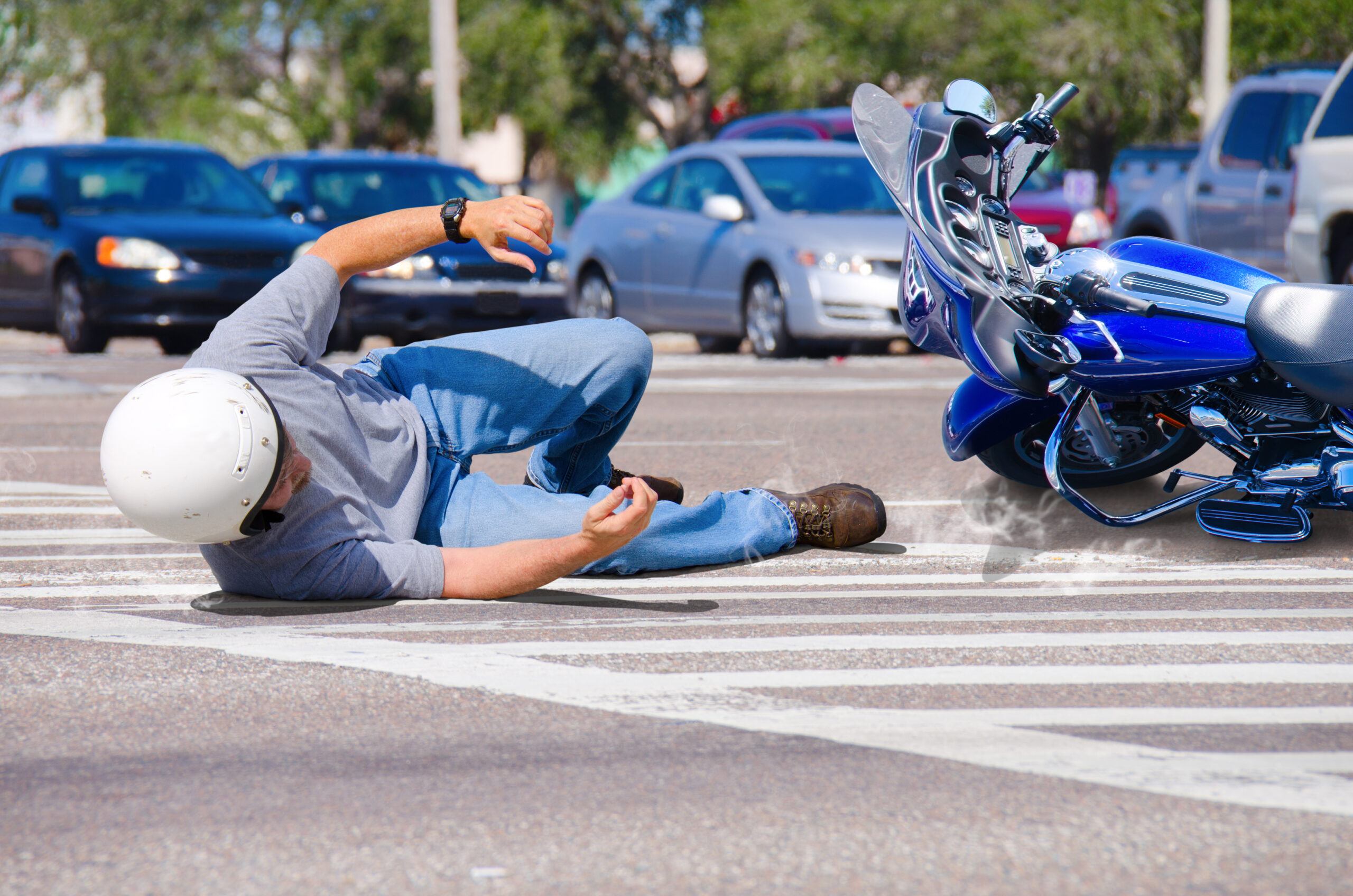 Motorcycle Wreck in Busy Intersection